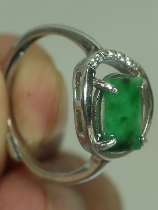 925 Silver Cert'd Genuine Untreated Green Emerald A Jadeite Ring Gift - Picture 8 of 12